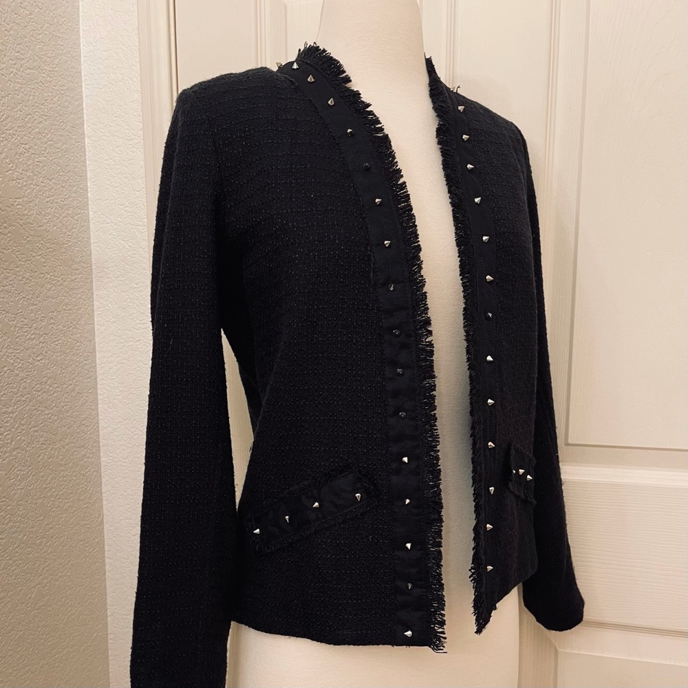 Aqua Bloomingdales black tweed stud blazer SMALL